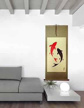 Large Yin Yang Fish Hanging Scroll living room view