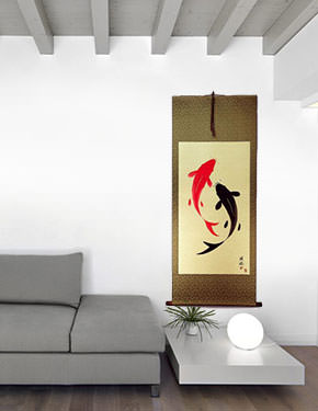 Yin Yang Fish - Huge-Size Wall Scroll living room view