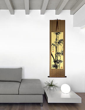 Black Ink Chinese Bamboo Wall Scroll living room view