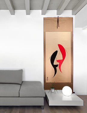 Yin Yang Koi Fish Oriental Scroll living room view