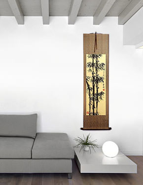 Chinese Freestyle Bamboo Wall Scroll living room view