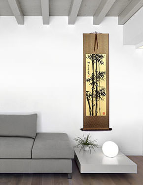 Tall Chinese Ink Bamboo Wall Scroll living room view