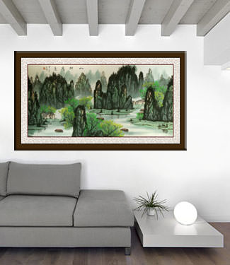 Huge Li River Green Trees Landscape Painting living room view