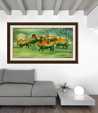 Ox Lady - Large Chinese Painting living room view