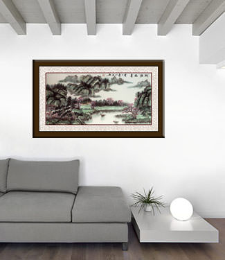 Chinese Green Landscape Painting living room view