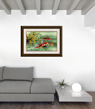 Koi Fish & Plum Blossom Painting living room view