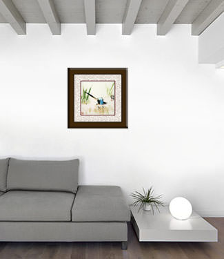 Abstract Bird in Grass Painting living room view