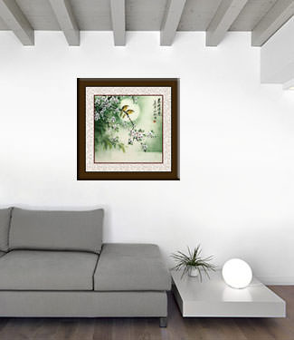 Birds & Plum Blossom Moon Background Painting living room view