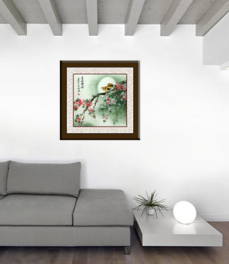 Birds & Plum Blossom Full Moon Painting living room view