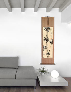 Peaceful Chinese Bamboo Wall Scroll living room view