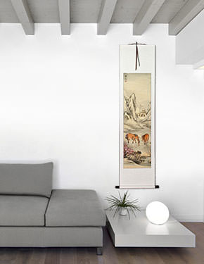 Horses Wall Scroll living room view