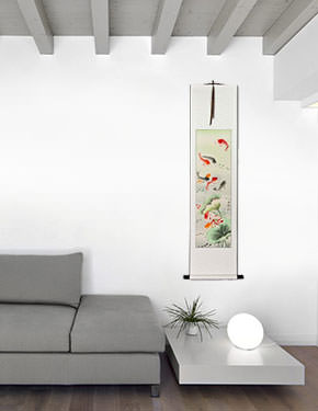 Koi Fish & Lotus Flower - Chinese Scroll living room view
