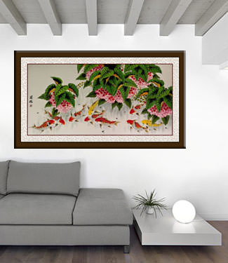 Enormous Koi Fish and Lychee Painting living room view