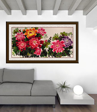 Large Chinese Peony Flowers Painting living room view