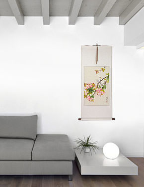 Birds and Flowers Wall Scroll living room view