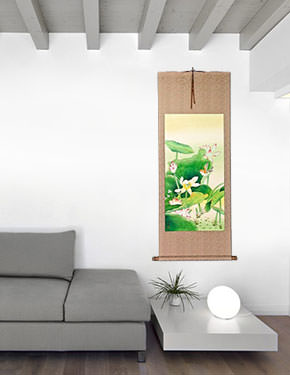 Large Bird and Flower Wall Scroll living room view