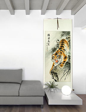 Tiger of China Wall Scroll living room view