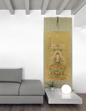 Guanyin / Kuan Yin / Kannon - Partial-Print - Large Wall Scroll living room view