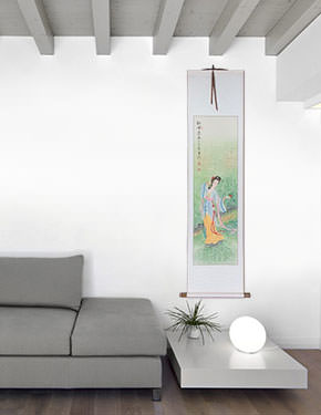 Beauty Asian Woman Wall Scroll living room view