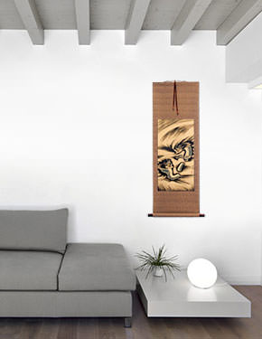 Flying Chinese Dragon Wall Scroll living room view