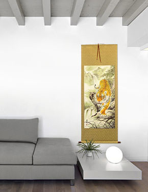 Prowling Chinese Tiger Wall Scroll living room view