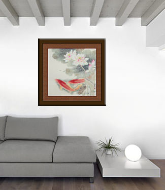 Koi Fish and Lotus Flower - Gorgeous Chinese Painting living room view