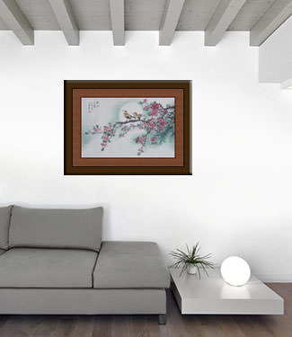 Birds and Plum Blossom Snowy Winter Full Moon Painting living room view