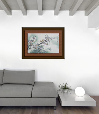 Birds and Plum Blossom Winter of Snow Full Moon Painting living room view