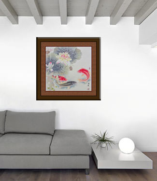 Koi Fish and Lotus Flower - Gorgeous Asian Painting living room view