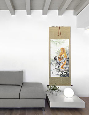 Chinese Tiger Wall Scroll living room view