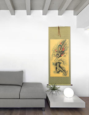 Antique-Style Flying Chinese Dragon - Wall Scroll living room view