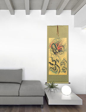 Flying Chinese Dragon and Lightning Pearl - Chinese Scroll living room view