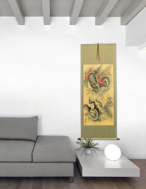Flying Chinese Dragon and Lightning Pearl - Chinese Scroll living room view