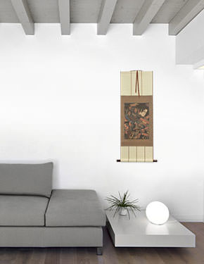 Samurai Warrior Swordsman - Japanese Woodblock Print Repro - Wall Scroll living room view