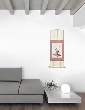 Japanese Sewing Girl Wall Scroll living room view