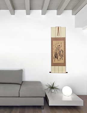Korean Horseman and Stable Boy - Japanese Woodblock Print Repro - Wall Scroll living room view
