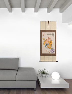 Happy Buddha Wall Scroll living room view