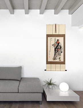 Guan Gong Warrior Wall Scroll living room view
