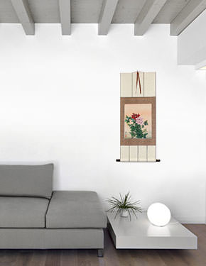 Chinese Peony Flower Wall Scroll living room view