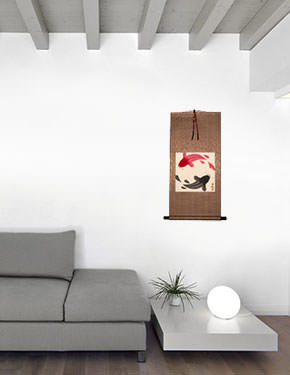 Yin Yang Koi Fish Silk Scroll living room view