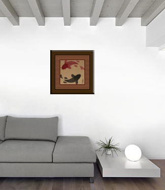 Yin Yang Fish Painting with Copper Silk Border living room view
