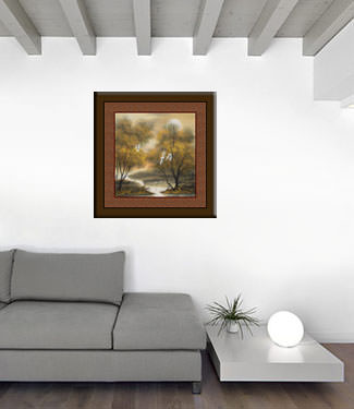 Cranes in the Autumn Landscape Painting living room view