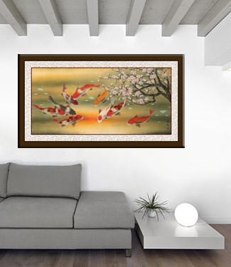 Koi Fish & Plum Blossom Asian Painting living room view