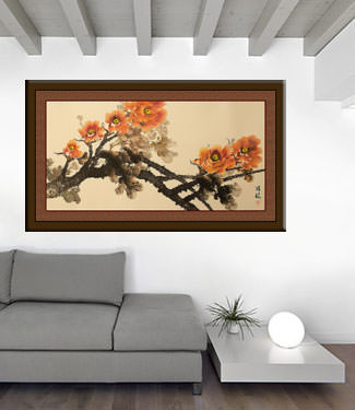 Colorful Peony Flowers Painting living room view