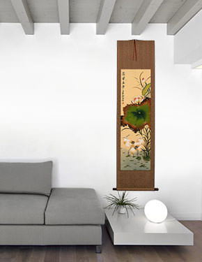 Birds and Flowers Wall Scroll living room view