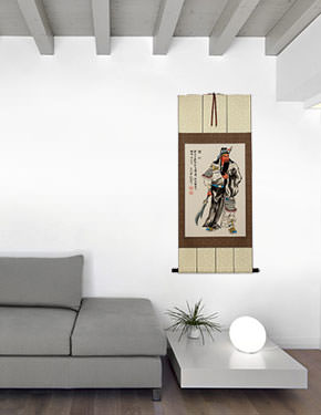 Antique-Style Guan Gong Warrior Wall Scroll living room view
