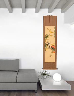 Birds and Flowers Wall Scroll living room view