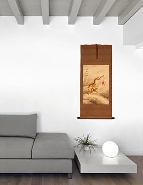 Golden Dragon Plays with a Pearl of Lightning - Wall Scroll living room view
