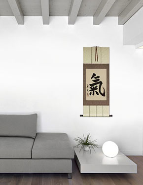 Spiritual Energy - Japanese Kanji Calligraphy Wall Scroll living room view