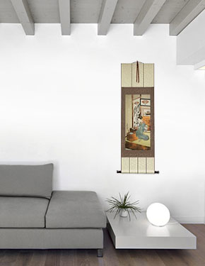 Ofuji of the Yanagi Shop - Japanese Woodblock Print Repro - Wall Scroll living room view
